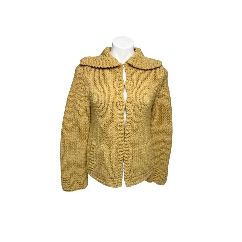 Express handknit camel wool blend chunky cardigan size M